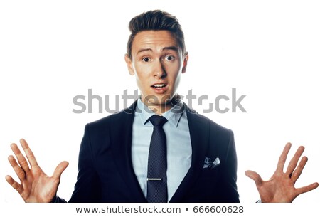 [[stock_photo]]: Young Handsoman Businessman Fooling Aroung Isolated On White Background Modern Real People Concept