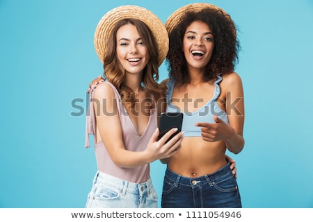 Сток-фото: Lovely Young African Woman In Swimsuit Taking A Selfie