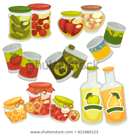 Foto stock: Olives Preserved Food In Glass Jar Vector Poster
