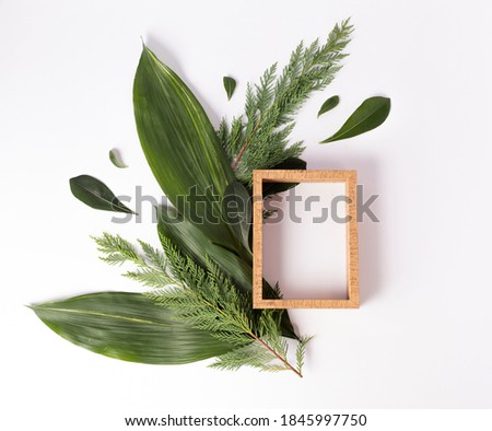 Zdjęcia stock: Green Abstract Background With Wooden Frame And Floral Beautiful