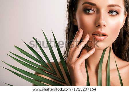 Stock fotó: Female Body With A Breast Covered Green Background With Copyspa