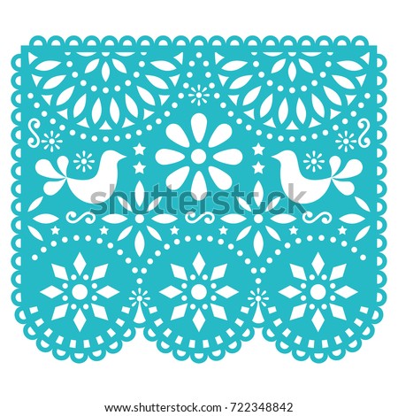 Papel Picado - Mexican Paper Decoration Vector Template Design - Greeting Card Or Invitation Green B Stock fotó © RedKoala