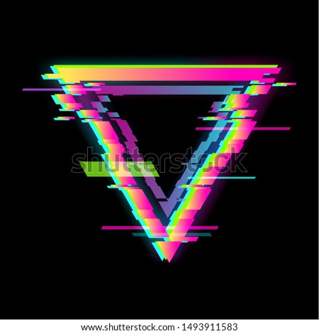 Colorful Glitch Triangle Geometric Shape Frame With Neon Glitch Effect Zdjęcia stock © MarySan