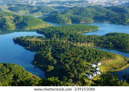 Zdjęcia stock: Fantastic Landscape Of Dalat Mountains Viet Nam Fresh Atmosphere Villa Among Forest Impression S