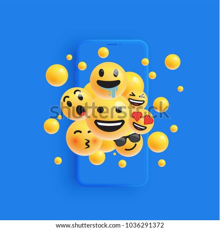 Stockfoto: 3d And Different Kinds Of Emoticons With Matte Smartphone Vecto