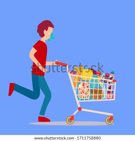 Zdjęcia stock: A Man Wearing Surgical Mask Pushing Supermarket Shopping Cart