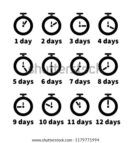 [[stock_photo]]: Set Of Clock Faces With Different Days Values Simple Black Timers Icons On White