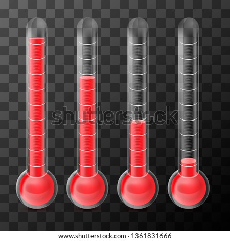 Stockfoto: Set Of Four Realistic Glossy Thermometers With Different Temperature Levels On Transparent