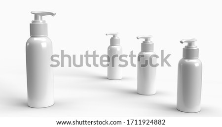 ストックフォト: Blank Label Bottle Of Antibacterial Liquid Soap And Hand Sanitizer Mockup On Blue Silk Hygiene Prod