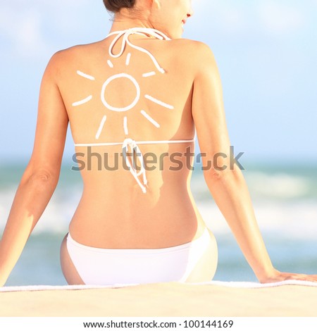 Stock fotó: Beach Bikini Skincare Asian Beauty Woman Suntan Body Care Sun Protection Tanned Chinese Model Posin