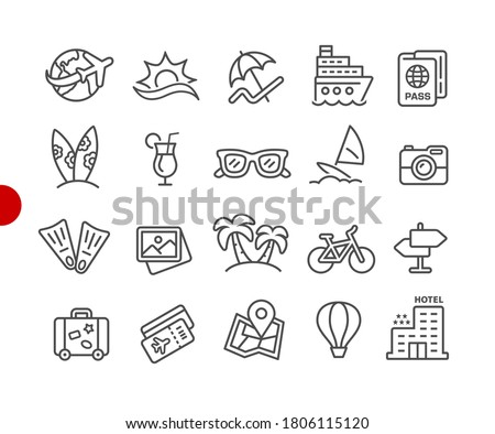 Summer Vacations Icons Red Point Series - Vector Line Icons F Foto stock © Palsur