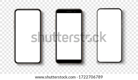 Stockfoto: Black Smartphone With Blank White Screen High Detailed Realistic Smartphone Mockup