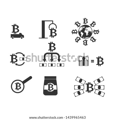 [[stock_photo]]: Bitcoin Cryptocurrency Extraction And Exchange Set Icon Mining