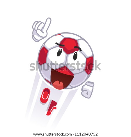 Foto d'archivio: Funny Soccer Ball Cartoon Mascot Character Gesturing And Holding A Stop Sign