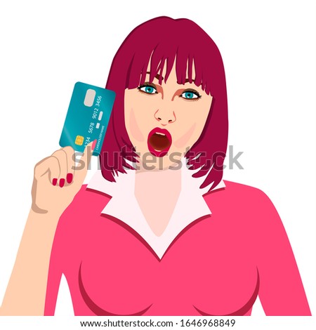 Foto stock: Beautiful Woman In Pop Art Style With Credit Card Showing Hand