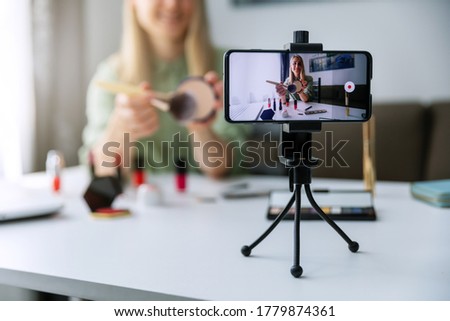 Stock fotó: Makeup Beauty Fashion Blogger Recording Video Presenting Makeup