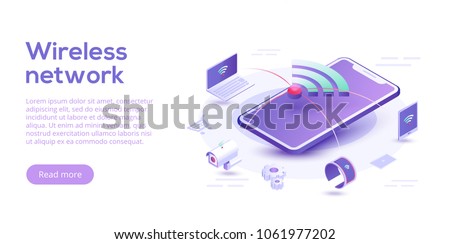 Stockfoto: Smart Device Tablet Connected Via Wifi Wireless Connection To Pc Stock Vector Illustration Isolated