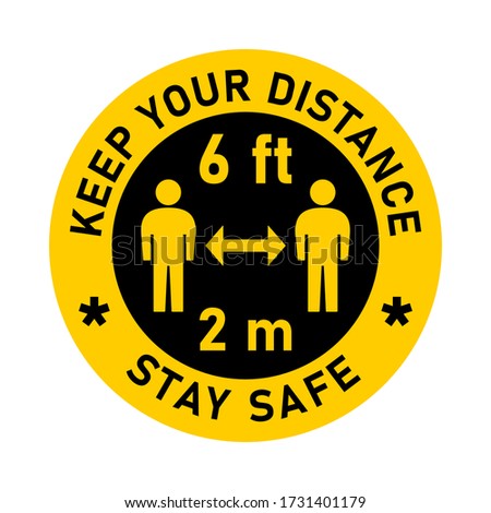 Foto d'archivio: Sticker Distance Warning Sign Keep Your Distance In Line Stick