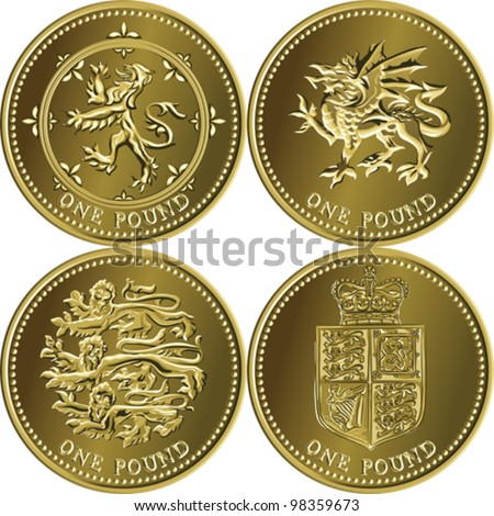 Stock fotó: Vector Set British Money Gold Coin One Pound With The Coat Of Ar