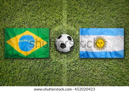 Argentina Vs Brazil Flags On Soccer Field Stok fotoğraf © kb-photodesign
