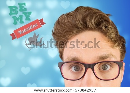 ストックフォト: Digitally Generated Image Of Nerd Man And Valentine Message