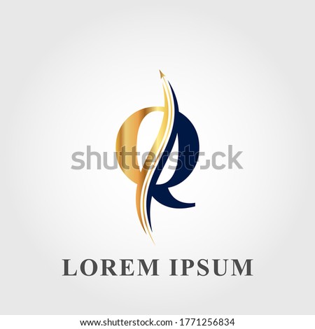 Stock photo: Initial Letter Q Logo Template Colored Orange Blue Arrow Twist D