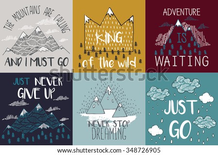 Foto stock: The Mountains Are Calling And I Must Go T Shirt Design Adventure Wall Art Poster Camping Emblem I