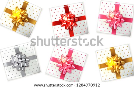 Сток-фото: Colorful Gift Box Set Vector Realistic Product Placement Mock Up Design Packaging 3d Illustrations