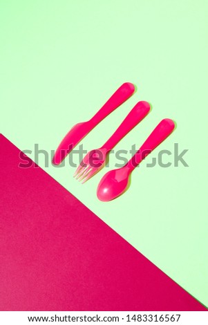 [[stock_photo]]: Colorful Pattern From Plastic Eating Utensil On A Duotone Background