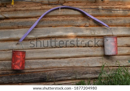 Foto stock: Wooden Bucket And Yoke With Wood Texture Old Retro Vintage Vecto