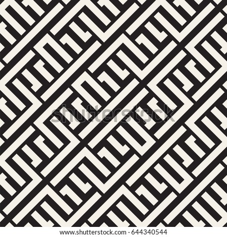 Foto stock: Interlacing Lines Maze Lattice Ethnic Monochrome Texture Vector Seamless Black And White Pattern