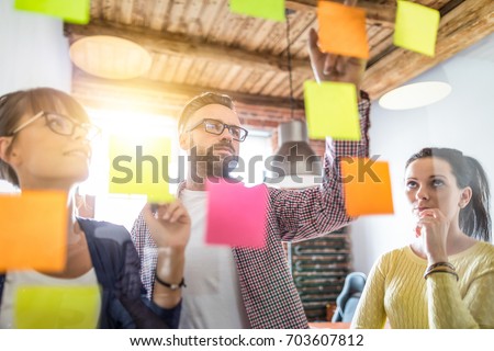 Stok fotoğraf: Creative Group Of Business People Brainstorming Use Sticky Notes