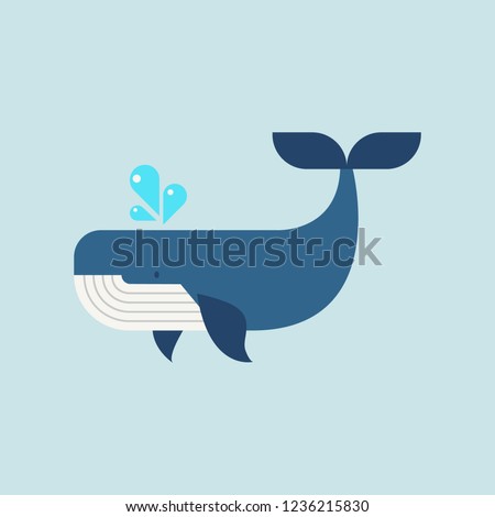 Stock fotó: Blue Whale Swimming In The Sea Flat Icon Design