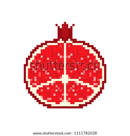 Zdjęcia stock: Pomegranate Pixel Art Red Fresh Juicy Fruit 8 Bit Vector Illus