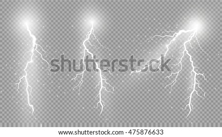 Foto d'archivio: Realistic Lightnings With Transparency For Design Thunder Storm And Lightnings Magic And Bright Li