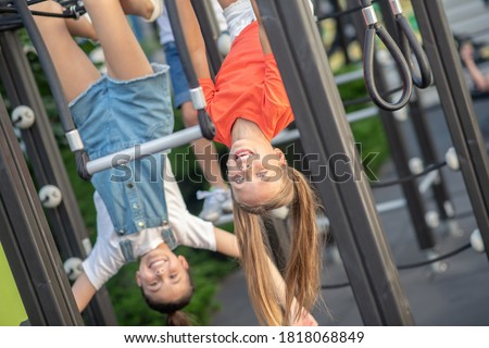 ストックフォト: Cheerful School Age Child Play On Playground School
