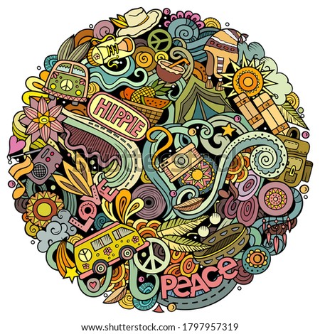 Stock foto: Hippie Hand Drawn Doodles Round Illustration Hippy Poster Design