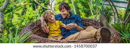 [[stock_photo]]: Banner Long Format Bali Trend Straw Nests Everywhere Happy Family Enjoying Their Travel Around Ba