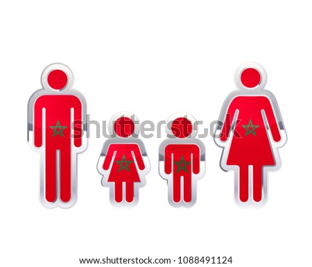 Foto stock: Glossy Metal Badge Icon In Man Woman And Childrens Shapes With Tanzania Flag Infographic Element O