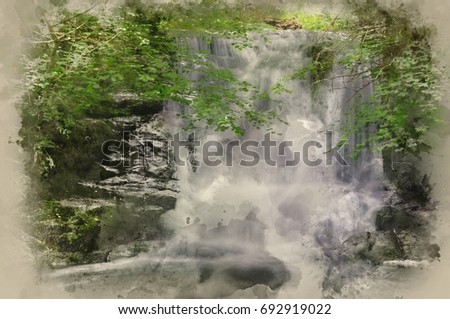 Stock photo: Stunning Waterfall Flowing Over Rocks Through Lush Green Forest