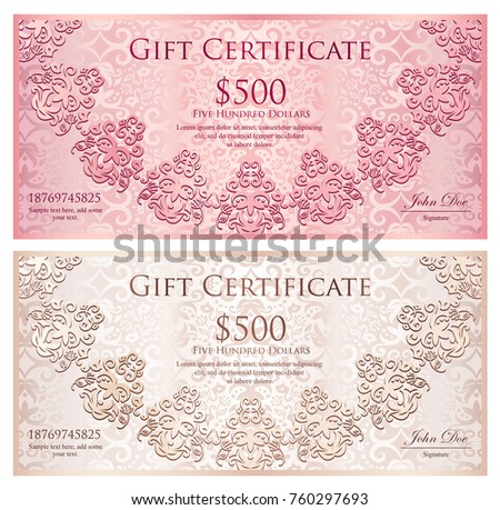 Stok fotoğraf: Luxury Gold And Black Gift Certificate With Rounded Lace Decoration And Vintage Background