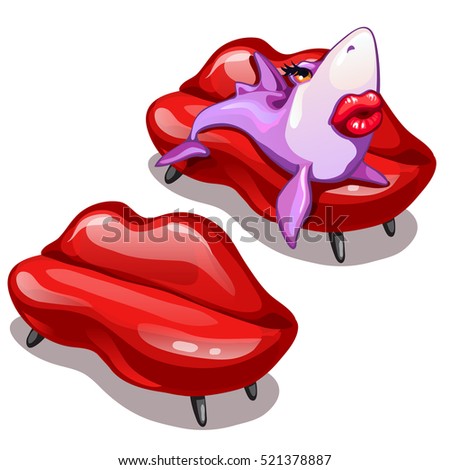 Foto stock: Enamoured Shark Lies On The Leather Sofa In The Shape Of Womens Lips Vector Illustration