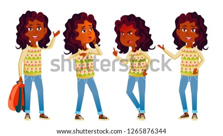 Zdjęcia stock: Indian Girl Kid Poses Set Vector High School Child Hindu With Backpack Teenager Classroom Room