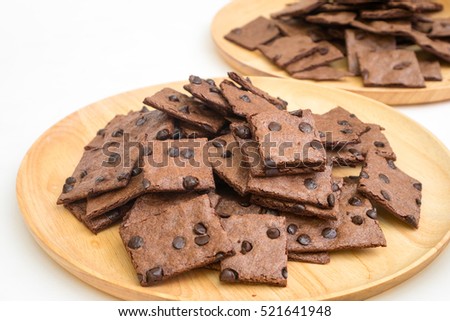 Stok fotoğraf: White Chocolate Biscuit Cookies On Baking Tray On Light Kitchen Table Background With White Chocolat