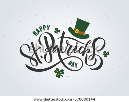 Foto stock: Hand Drawn Calligraphy Happy St Patrick S Day Banner Card Poster The Inscription Against The Bac