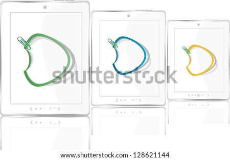 White Tablet Pc Device Set With Abstract Stickers Cloud Zdjęcia stock © fotoscool