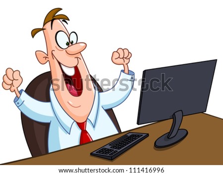 Business Cartoon - Boss Man Looking At Laptop Foto stock © Yayayoyo