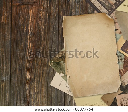 Stock photo: Old Grunge Paper Slide On The Wooden Background With Beautiful R