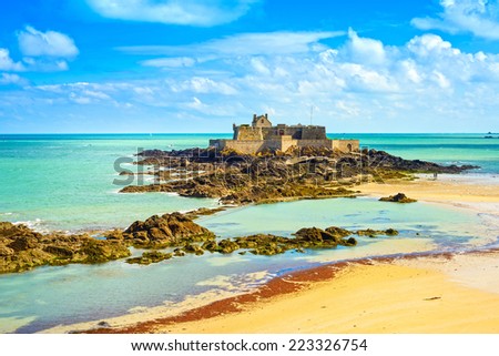 Stock photo: Saint Malo Fort National And Rocks Low Tide Brittany France