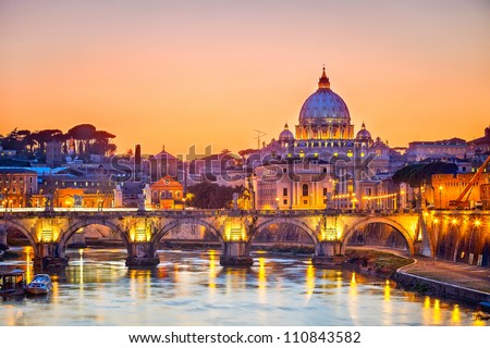 Stock photo: Saint Peter Cathedral At Night In Rome Italy